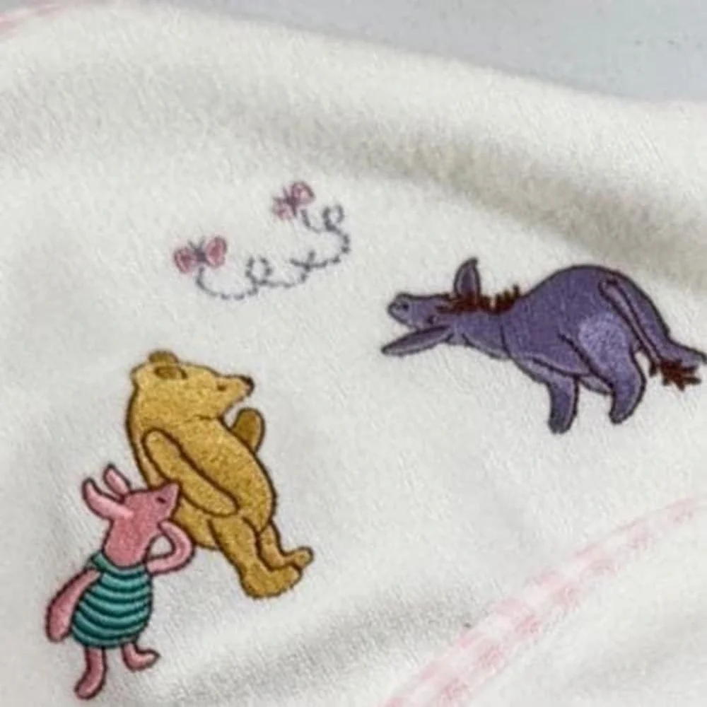 VTG Disney Classic Winnie the Pooh‎ Terry Hooded BabyTowel Washcloth Set Gingham